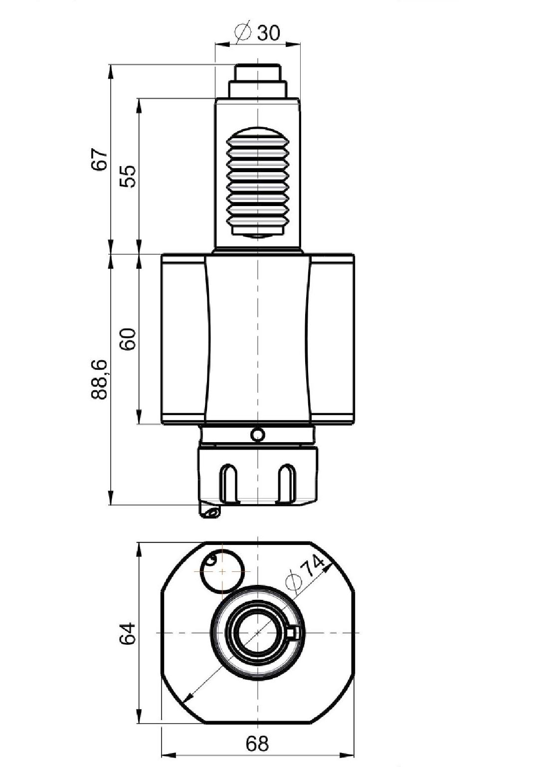 VDI 30, gerader Werkzeughalter, Kupplung DIN 5480, mit Innenkühlung
